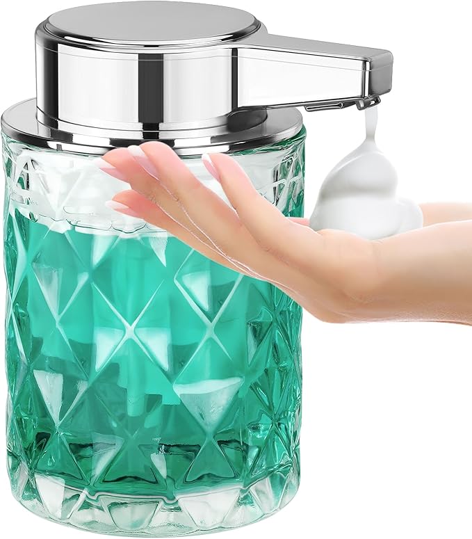 Automatic Soap Dispenser Foam for Bathroom: 8 OZ Glass Touchless Clear Auto Foaming Soap Dispenser for Kitchen - Hand Dish Lotion Home Countertop Kids - Family Couple