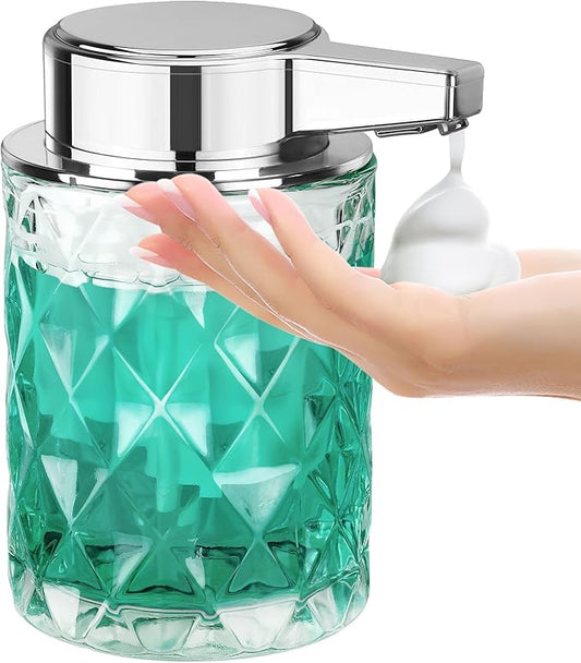 Automatic Soap Dispenser Foam for Bathroom: 8 OZ Glass Touchless Clear Auto Foaming Soap Dispenser for Kitchen - Hand Dish Lotion Home Countertop Kids - Family Couple