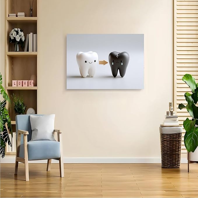 SchindlerBang Teeth Stomatology Clinic Art,Playful Cartoon Tooth Print,Fun Decor for Bathrooms,Dental Offices,or Kids' Spaces,Educational Poster 8x12inch Ready to Hang