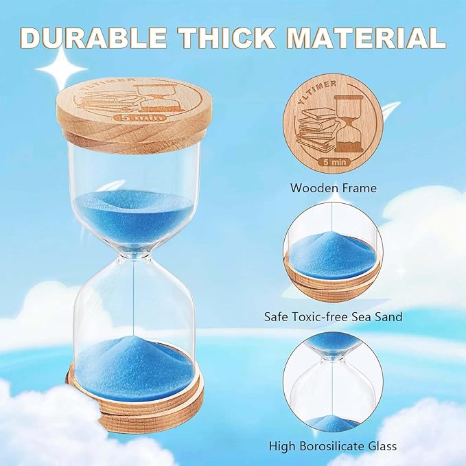 3 Minute Sand Timer for Classroom, 3min Wooden Hourglass Sand Clock, Small Hour Glass Sandglass for Kids, Game, Desk Office Decoration (Blue)