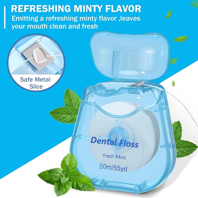 Mimorou 48 Pack Dental Floss Bulk 50m Each Mint Travel Dental Floss Oral Care for Teeth and Gum Protection(Multicolor)