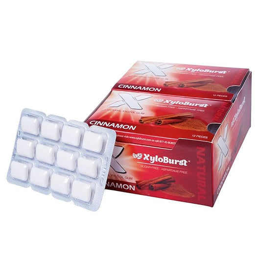 XyloBurst Gum | Xylitol Chewing Gum | Sugar Free, Gluten Free, Keto Friendly | Aspartame Free Gum For Oral Health | Cinnamon | 12 Pieces, Pack of 12