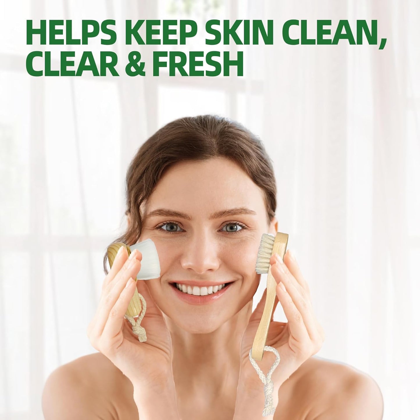 Premium Face Scrubber Set, Facial Cleansing Brush for Exfoliator, Natural Bristle Face Scrubber for Lymphatic Drainage, Unclog Pores, Sensitive Skin, Reduce Ance, Glowing, 2 Pack