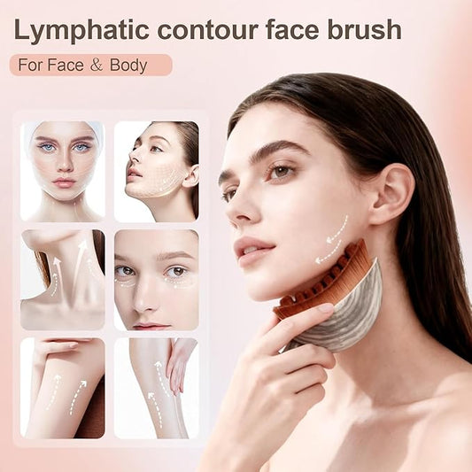 Lymphatic Contour Face Brush, Manual Lymphatic Drainage Massager, Natural Makeup Brushes with Durable Gentle Bristles, Hypoallergenic Ergonomic Facial Cleansing Brush for Sculpting