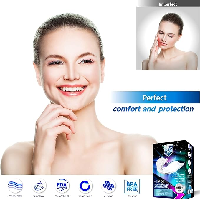 Mouthguard - One Size Fits All Premium Set of 6 BPA Free Moldable, Customizable and Trimmable Medical Grade Mouth Guard for Grinding Teeth Clenching Bruxism, Sport Athletic, Whitening Tray