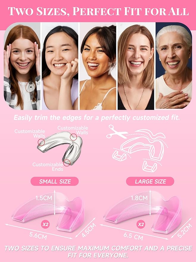 4 Pack Pink Night Guards for Teeth Grinding and Clenching, Women Teeth Grinding Mouth Guard for Sleep with 2 Mirror Cases, Moldable Mouthguard for Women, Adults, Bruxism Relief