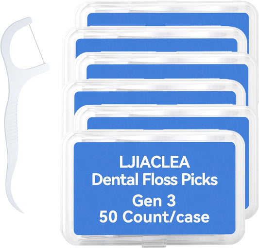 Dental Floss Picks with Built-in Toothpicks 300 Count White Non-Breakable Flossers Bulk 6 Travel Cases Family Pack for Deep Cleaning Plaque Removal and Gingiva Protection Gen 3