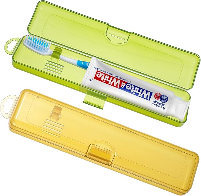 2 Pack Toothbrush Holders Travel Case,Toothbrush Holders for Travel 7.9 x 1.8 x 1.1 In,Portable Plastic Toothbrushes Travels Holder with Secure Seal, Yellow & Green