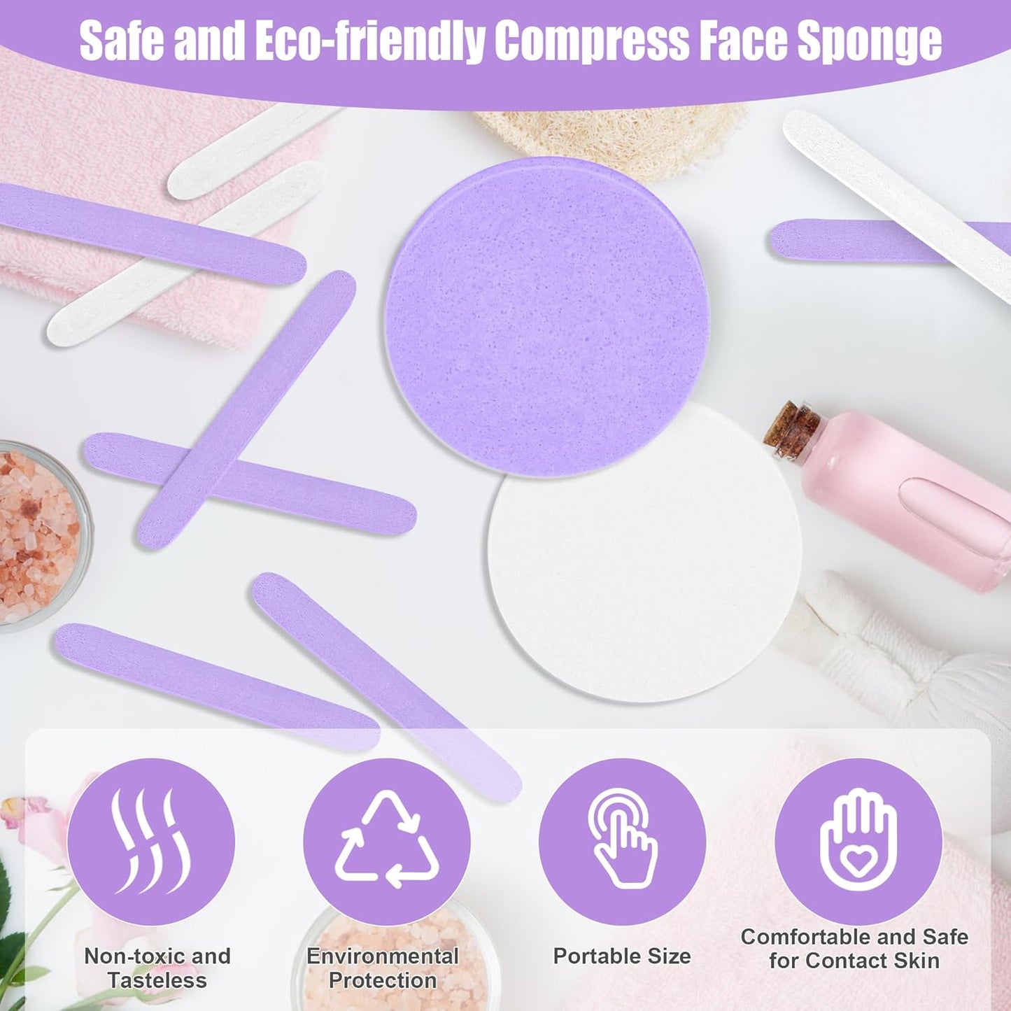 120 Pcs Facial Sponge Compressed, Luxiv Face Cleansing Sponge Estheticians Compressed Makeup Facial Sponge Round Wash Face Sponges for Women Compress Exfoliating Removal Sponge (White+Purple)