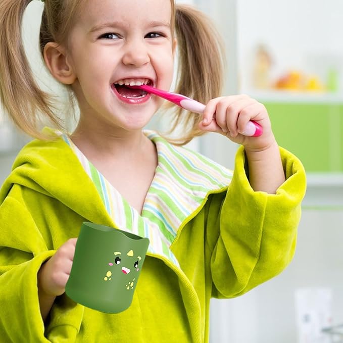 Kids Toothbrush Cup, 300ml Cartoon Toothpaste Holder and Cup, Kids Multi-Purpose Cup Mouthwash Cup Toothbrush Holder with Double Handles for Bathroom Vanity,Sink (A)
