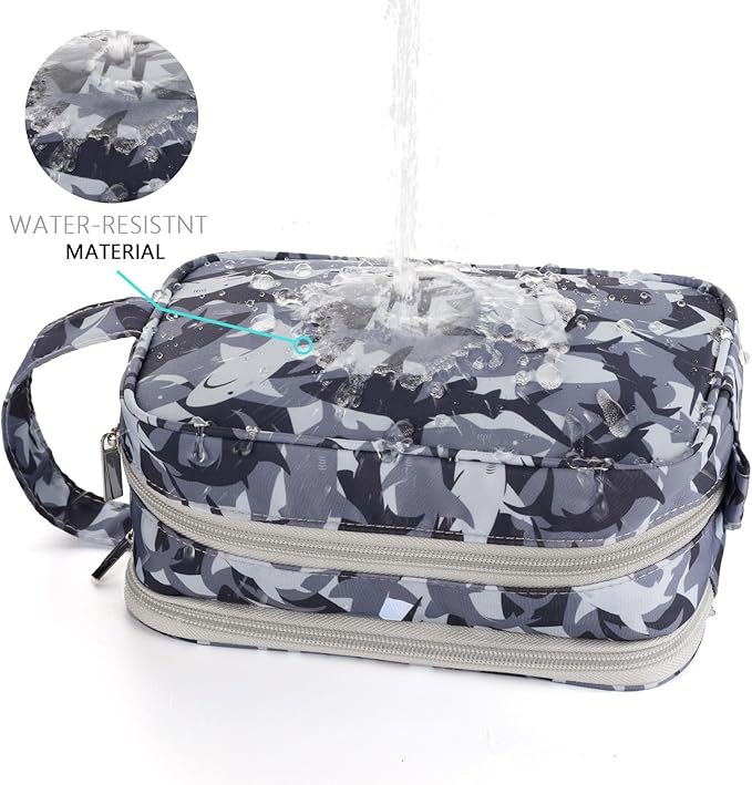 Shark Kids Toiletry Bag for Boys, Travel Toiletry Bag for Little Young Boys Waterproof Hanging Wash Bag Toddler Traveling Toiletries, Camo Black