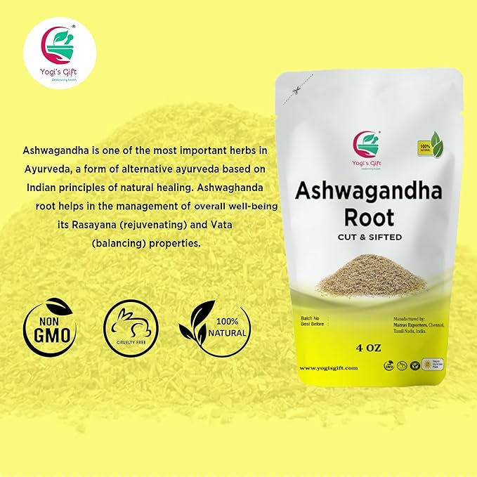 Ashwagandha Root 4 oz | Dried Ashwagandha Herb | 100% Naturally Dried | Withania Somnifera | Best Particle Size For Making Tea | by Yogi's Gift®