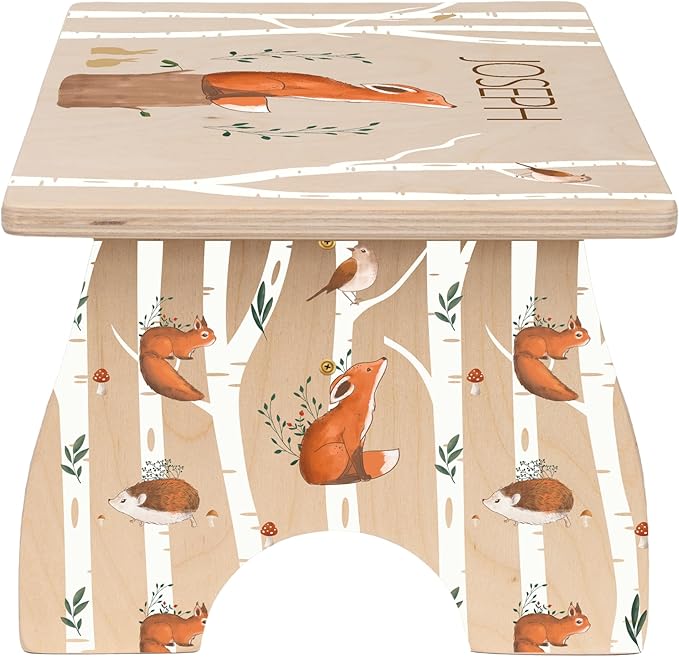 Step Stool for Toddlers- Personalized Wood Kids Step Stool with Name for Kitchen Sink, Bathroom, Potty Training, Toilet, Kitchen Sink- Sturdy and Safe- Made in USA by BloomOwl (Fox)