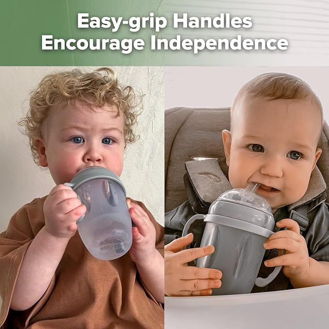 haakaa Weighted Straw Sippy Cup for 6+ Month Old, Silicone Baby Straw Cup Toddler Water Bottle with Straw Brush, 8oz/250ml, Grey
