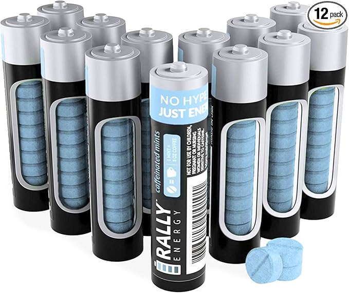 Caffeine Mints, 60milligram Caffeine, Instant Energy, Fresh Breath Caffeinated Minty Candy, 0 Sugar, Natural Wintergreen Flavor (12 Packs, 120 Mints)