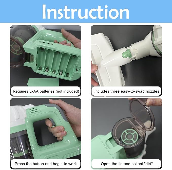 Kids Vacuum That Really Works 9Pcs Aged 3+ Kids Cleaning Set for Toddlers Toy Cleaner Broom and Dustpan Set Scrub Brushes Baby Boy Girl Gifts ( 950Green)