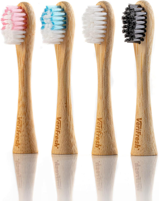 Bamboo Sonic Toothbrush - Replacement Heads. Natural Bamboo Heads with Castor Oil bristles. Compatible with The VeriFresh Sonic Toothbrush
