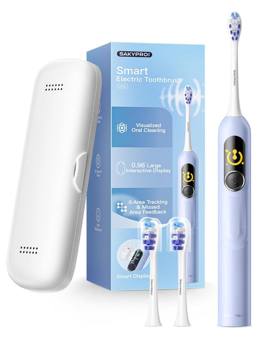 Electric Toothbrush with AI Smart Screen for Adults Kids Teens | 150-Day Battery, Real-Time Brushing Map | Whitening Mode, 3-Min Timer, Travel Case | Family Sonic Toothbrush (G5S Blue)