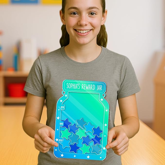 Custom Reward Jars for Kids - Magnetic Reward Jar for Classroom Behavior – Incentive Jar with Stars for Teachers & Kids – Class Rewards Chart, Potty Training, Behavior Management Tool, TT08