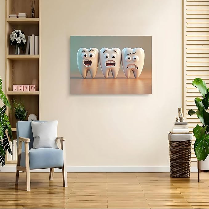 SchindlerBang Children's Dental Art,Bright Colored Tooth Prints,Fun Decor for Pediatric Offices,Brushing Stations,and Family Practices 12x16inch Ready to Hang