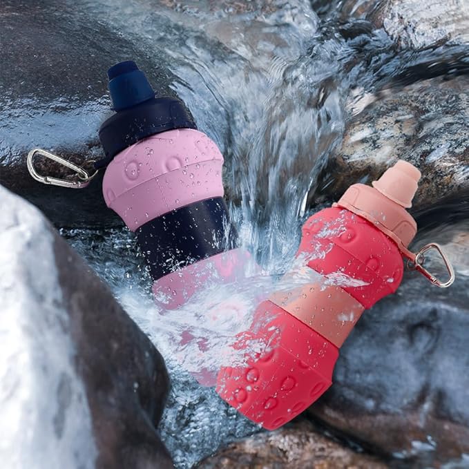 Silicone Collapsible Water Bottle - 16oz Leakproof BPA-Free Portable Sports Cup, for Outdoor Hiking Gym Travel