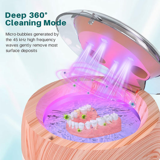 Voraiya Ultrasonic Retainer Cleaner Machine, 360° UV Cleaning Denture Pod, 45kHz Ultrasonic Dental Cleaner Mouth Guard Cleaner for Aligner, Night Guard, Braces, Toothbrush, Jewelry, Ring
