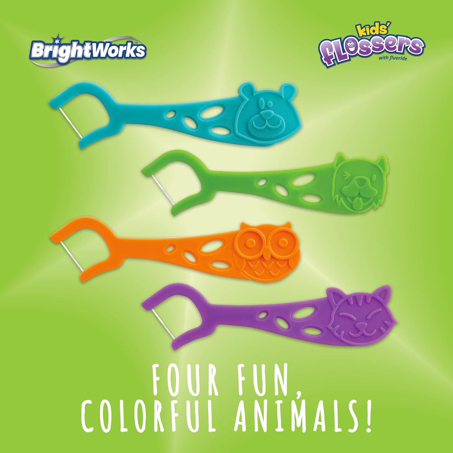 Kids’ Grape-Flavored Dental Flossers, Colorful Animals add Fun to Support Healthy Habits, Easy-Grip Handle and Fluoride-Coated Floss, Pack of 3 x 75 Pieces
