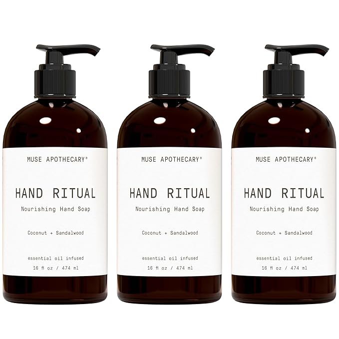 Muse Apothecary Hand Ritual - Aromatic and Nourishing Hand Soap, Infused with Natural Aromatherapy Essential Oils - USDA Certified Biobased - 16 oz, Coconut + Sandalwood, 3 Pack