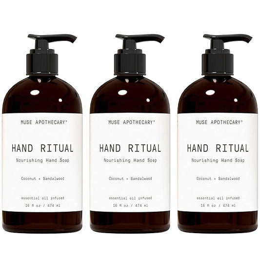 Muse Apothecary Hand Ritual - Aromatic and Nourishing Hand Soap, Infused with Natural Aromatherapy Essential Oils - USDA Certified Biobased - 16 oz, Coconut + Sandalwood, 3 Pack