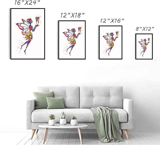 HFKSRJGW Decor Medical Art,Tooth Fairy Watercolor Print Dental Art Dentist Poster Teeth Anatomy Stomatology Decor Clinic Wall Decor Medical Art Dental Office Art,16"x24"Framed Wall Art