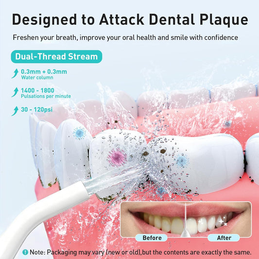 COSLUS Water Dental Flosser Teeth Pick: Portable Cordless Oral Irrigator 300ML Rechargeable Travel Irrigation Cleaner IPX7 Waterproof Electric Flossing Machine for Teeth Cleaning C20(F5020E) White
