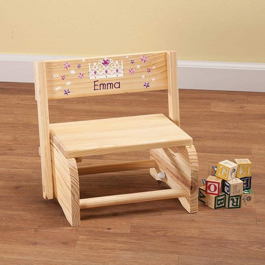 Custom 2-in-1 Children's Step Stool and Chair, Customized with Kid’s Name, Princess Design