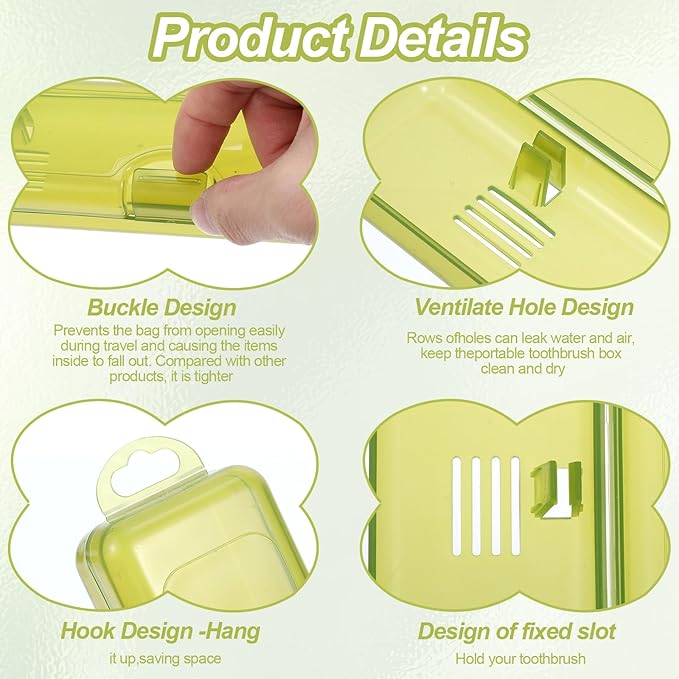 2 Pack Toothbrush Holders Travel Case,Toothbrush Holders for Travel 7.9 x 1.8 x 1.1 In,Portable Plastic Toothbrushes Travels Holder with Secure Seal, Yellow & Green