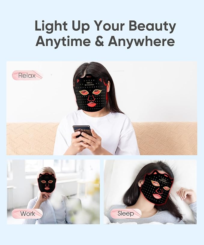 LED Light Therapy Mask, Red Light Therapy for Face - Red Light for Anti-Aging & Wrinkles, Blue for Acne, IR for Deep Repair, At-Home Device, FDA Cleared, Portable & Rechargeable