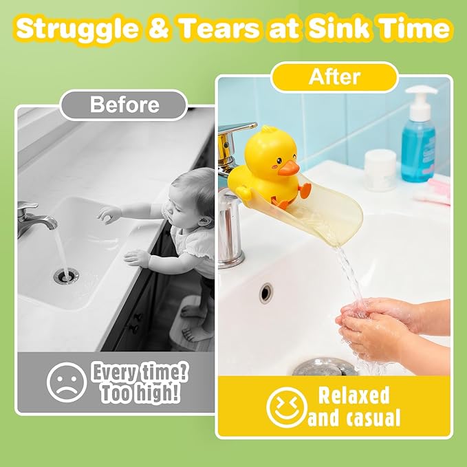 Skyroku Duck-Tastic Faucet Extender for Toddlers – Kicking Legs Fun! Splash-Proof & Easy Install Sink Extender for Kids Brown