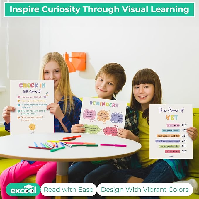 EXCOOL CLUB 9 Pcs Colorful Growth Mindset Posters - Pastel Motivational Posters For Classroom Decorations, Positive Affirmation Wall Art, Teacher Supplies For Classroom Elementary, Middle School