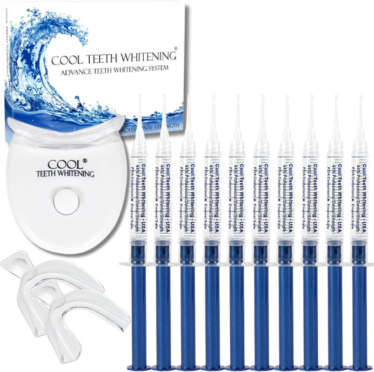 Teeth Whitening Kit 10 Syringes Strongest 44% Carbamide Peroxide Vegan Teeth Whitening Gel, Light and Teeth Bleaching Trays Included