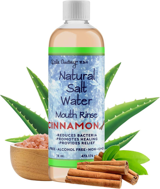 Dale Audrey Natural Pink Himalayan Saltwater Mouth Rinse | Organic Cinnamon Flavor I Fluoride Free Freshens Breath | Alcohol & Cruelty Free | Teeth Cleaner Mouthwash & Rinse for Healthy Gums-16 FL Oz