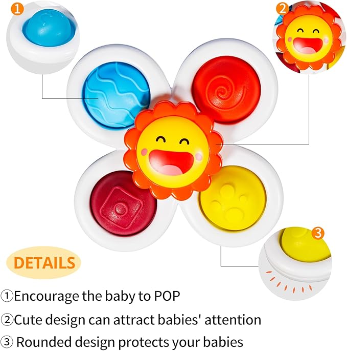 ALASOU 3PCS Pop Suction Cup Spinner Toys for 1 Year Old Boy Girl|Novelty Spinning Tops Toddler Stocking Stuffers|Baby Bath Toy for Kids Ages 1-3|1 Year Old Boy Christmas Birthday Gift for Infant