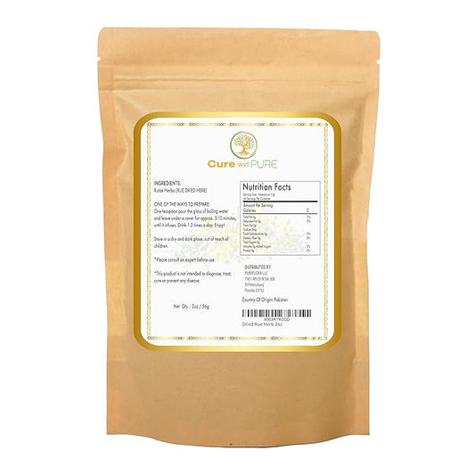Cure wid Pure Dried Rue Herb - Ruda Planta Natural In Eco-Friendly Resealable Pouch - Rich Taste & Aromatic Dried Rue Plant Herbal Tea 2 oz/56 g