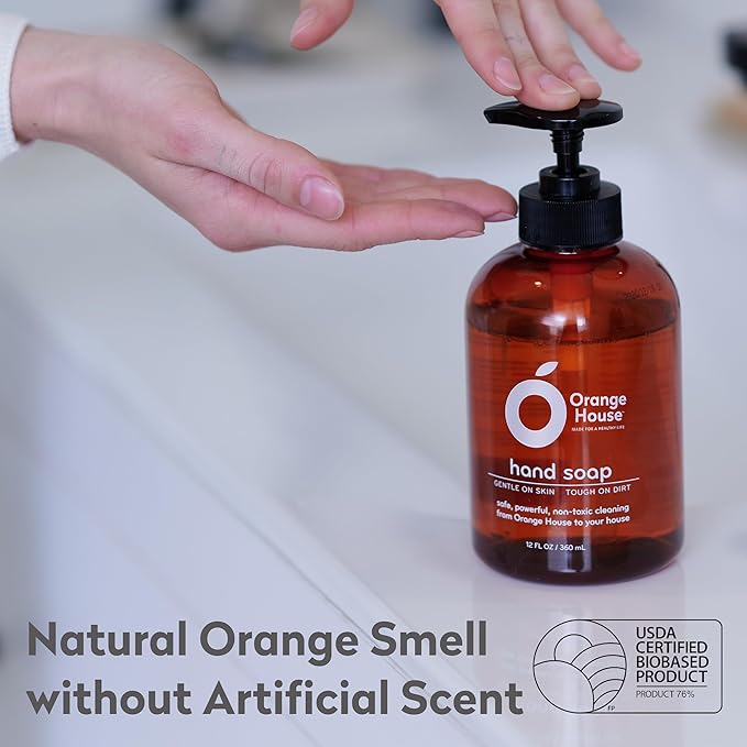Orange House Natural Liquid Hand Soap with Food-Grade Orange Oil, Cruelty-free, Soft and Moisturizing, 12 Fl Oz