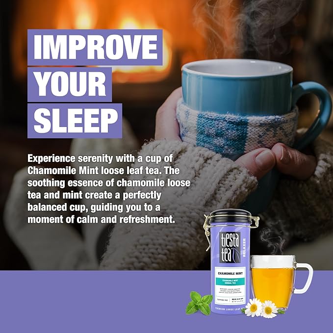 Tiesta Tea - Chamomile Mint, Loose Leaf, Chamomile Mint Herbal Blend, Premium Blend, Caffeine-Free Herbal Tea, Makes Hot or Iced & Brews Up to 50 Cups, 2oz Refillable Tin Can