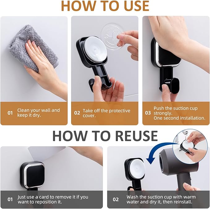 LEVERLOC 4 Pack Suction Cup Hooks for Inside Shower, Powerful Vacuum Suction Shower Holder for Towel, Loofah, Clothes, Damage Free Hanging Bathroom Wall Hooks, Easy to Install and Remove, Black