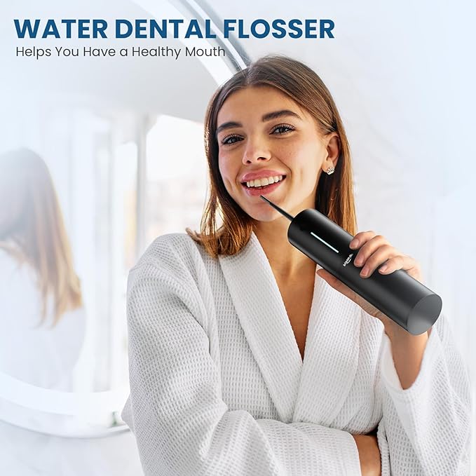 Cordless Water Flosser, Rechargeable Water Dental Flosser Pick for Teeth, IPX7 Waterproof Electric Water Dental Flosser, 3 Modes 4 Replaceable Jet Tips, Oral Irrigator for Home Travel (Black)