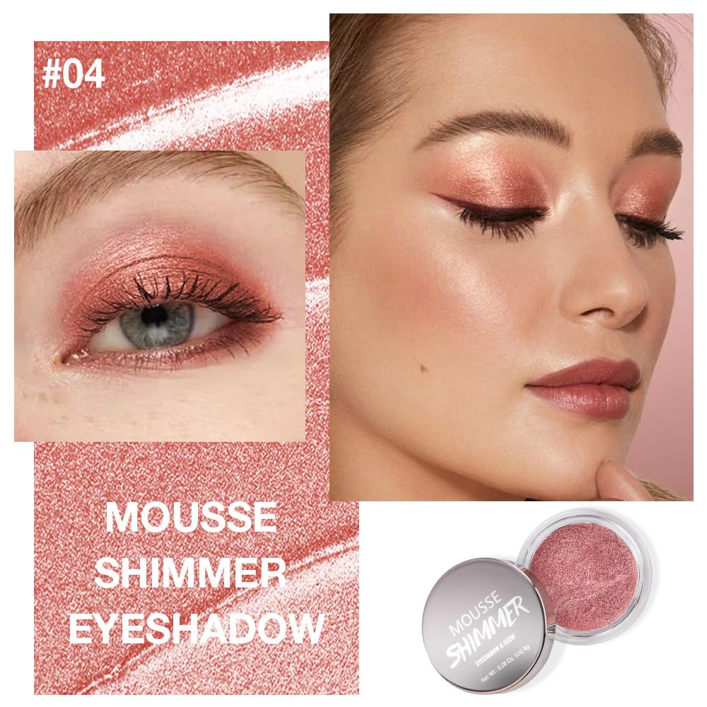 Rose Brown Mousse Single Eyeshadow Palette –Neutral Matte & Shimmer Eyeshadow,Mini Cream Glitter Eye shadow,Long Lasting Highly Pigmented Eye Makeup Compact Travel Siz Eye shadow for Older Women 04#