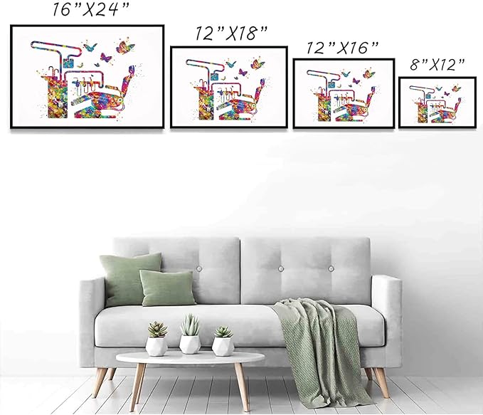 HFKSRJGW Dental Office Decor,Dentist Chair And Butterfly Watercolor Print Dental Tools Tooth Medical Art Teeth Clinic Decor Gift Dentist Dentistry Office Wall Art,16"x20"Framed Wall Art