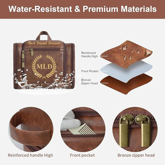 Personalized Toiletry Bag For Men, Large Capacity Travel Doop Kit, Vintage Color PU Leather, Custom Name Initials, Gifts for Dad, Husband, Boyfriend, Groomsmen, Birthday (Style 4)