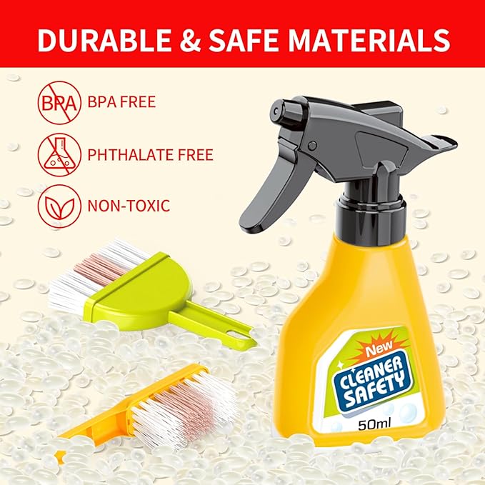 Kids Cleaning Toy Set, Toddler Cleaning Set, Pretend Play Cleaning Toys with Handheld Vacuum That Really Works,Cleaning Supplies,Cleaning Cart for Kids Toddler Christmas Birthday Gift(Red)