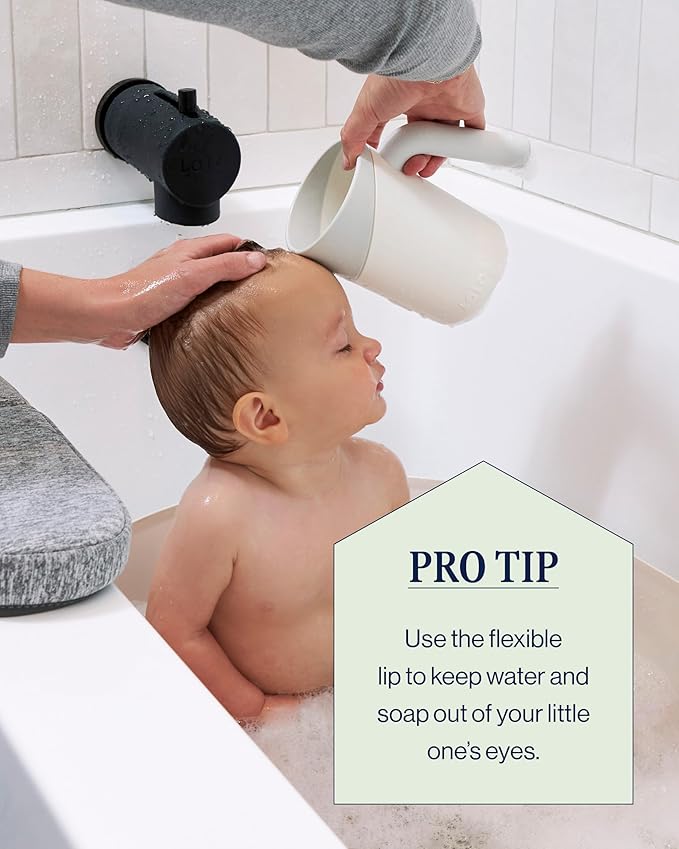 Lalo Bath Rinse Cup - Handle for Easy Grip, Tear-Free Baby Bathing, Flexible Lip, Non-Toxic, Soft Edge, Lightweight Bath Cup For Rinsing Hair and Body - Sage