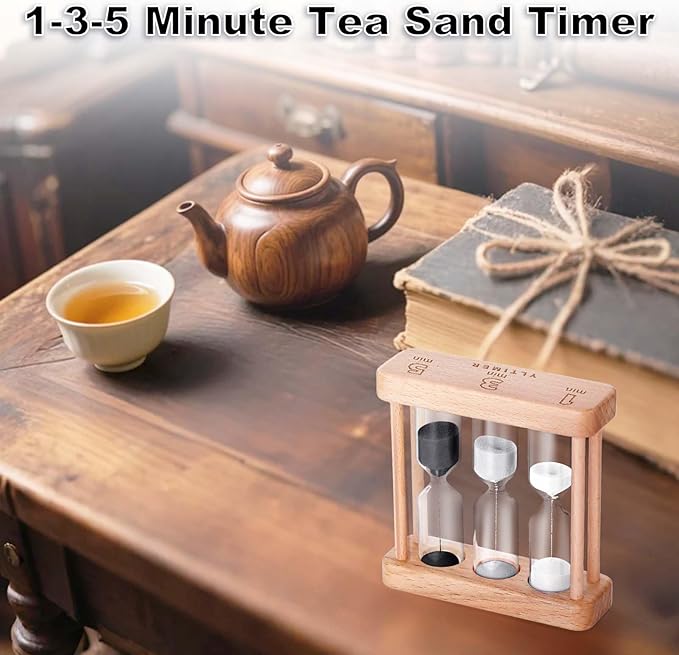Tea 1-3-5 Minute Sand Timer Hourglass, Small Wooden Frame Blue Sand Clock, Colorful Sand Watch, Reloj De Arena, Unique Hour Glass Sandglass for Kids, Classroom, Home, Desk Decoration
